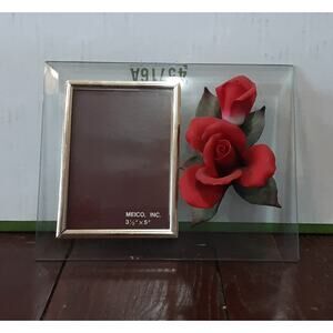 Glass Picture Frame with Red Capodimonte Rose